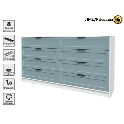 Kомод Тренд КТ-К197 (Белый ЛДСП/ Океан ЛМДФ) Ш1965 В1020 Г451